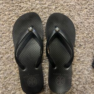 Tory Burch Black Sandals with Gold Logo